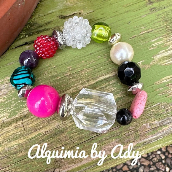 Candy big oversized gemstone and crystals beads bracelet maximalist - Picture 1 of 2
